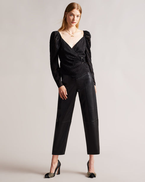 AUBINN-Trousers-Trend-setting and just fabulous, AUBINN are the ultimate style statement. With a high waist and enhanced seams, this modern wardrobe staple is ideal for any occasion and can be dressed up or down to suit your needs. Leather trousers have never looked better.By purchasing this product, you are supporting responsible leather manufacturing through the Leather Working Group. Ted Baker womenswear collection Leather trousers Barrel leg High rise Zip and button fastening Belt loops Five pockets Roo